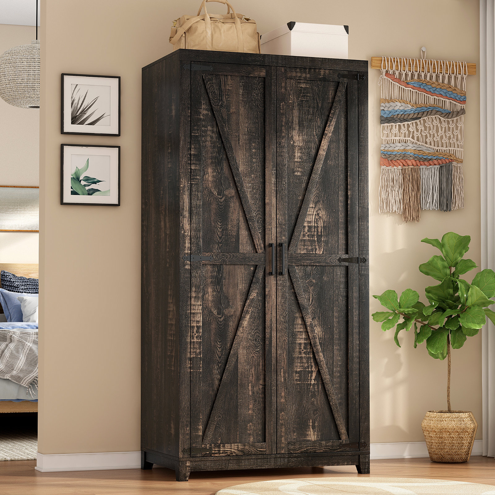 Inbox Zero 70" Large Armoire Wardrobe Closet With Hanging Rod